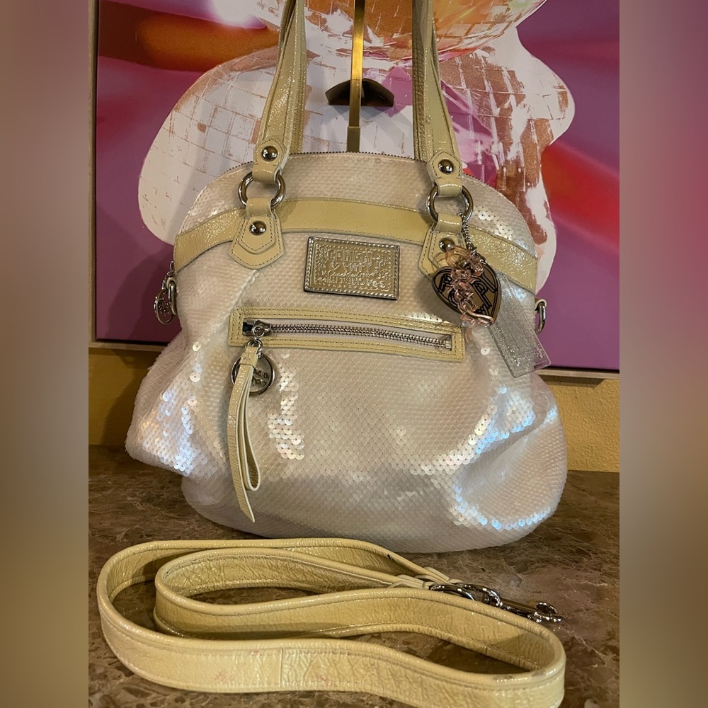 COACH Poppy Opal Iridescent Limited Edition Sequin Satchel Crossbody Bag
